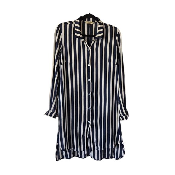 Shukr Clothing Navy White Stripe Full Sleeves Button Shirt Dress Size Large - Picture 1 of 6